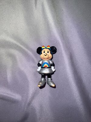 Vintage Disney Minnie Mouse Plastic Figure Silver Dress Shoes Rainbow Bow