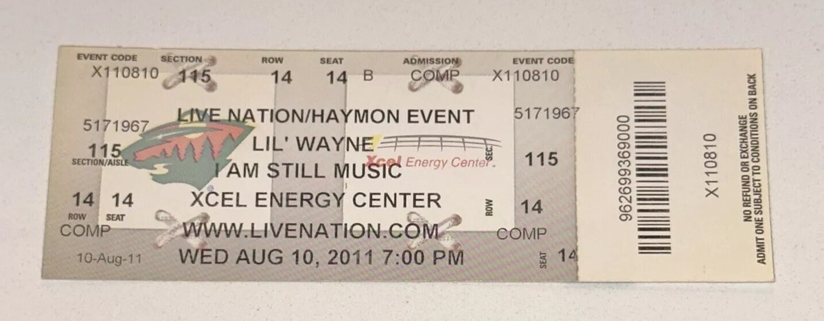 Lil Wayne Concert Rap Music Ticket Stub Saint Paul MN Xcel Energy