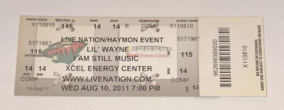 Lil Wayne Concert Rap Music Ticket Stub Saint Paul MN Xcel Energy