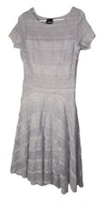 Melrose A Line Gray Tiered Lace Dress Size 10 Sheer Shoulders Romantic