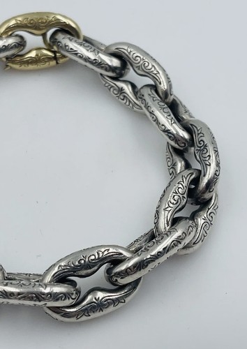 Konstantino HEAVY Sterling Silver Stamped 950 and 18kt Engraved Link Bracelet - Picture 3 of 12