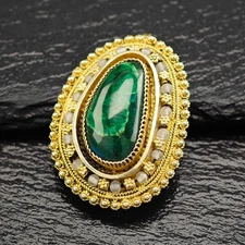 Eilat Stone Gold Gilded with Imitation Pearls Sterling Silver Pendant Brooch