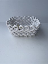 Primo’gi Italian Ceramic Woven Bread Fruit Basket Square White Made In Italy