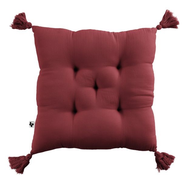 Coussin de chaise 40x40 cm de qualité supérieure Gaïa en gaze de coton et pompons