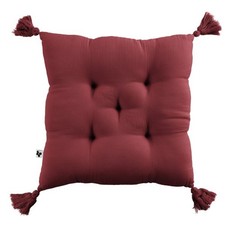 Coussin de chaise 40x40 cm Gaze de coton Gaïa avec pompons Lie de vin