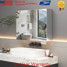 Dimmable LED Lighted Medicine Cabinet with Mirror Wall-mounted Bathroom Cabinet
