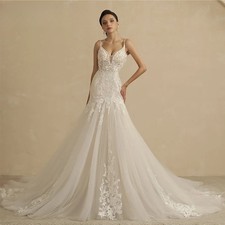 Sexy Backless Small Lace Wedding Dresses VNeck sleeveless Bridal Gown Customized