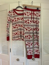 Hanna Andersson Womens XS Organic Cotton Christmas Reindeer Fair Isle Pajama Set