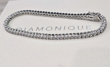 QVC Diamonique Sterling Silver 100-Facet Tennis Bracelet Platinum Clad 7.5"