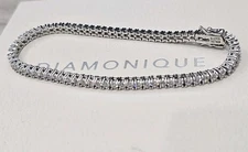 QVC Diamonique Sterling Silver 100-Facet Tennis Bracelet Platinum Clad 7.5"
