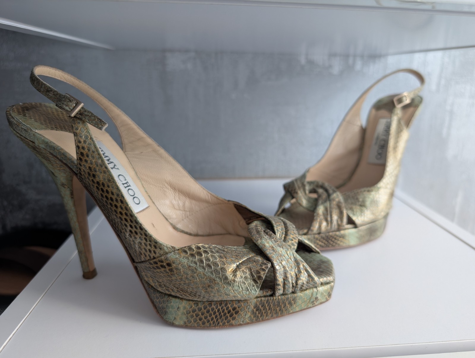 Jimmy Choo Multicolor Snakeskin Python Peep Toe S… - image 1