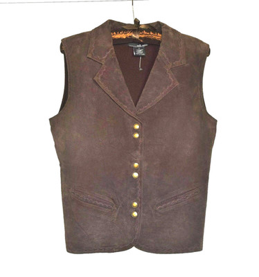 Will Smith Genuine Leather Women's Vest Suede Button Down Dark Brown Size M