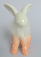 Goldbach Oster Deko Porzellan Hase Weiß/Apricot Mit Federboa 12,2X9,7X17,5 Neu