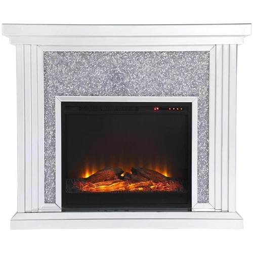 Elegant Decor Modern 47.5" Dazzling Mirrored Faux Log Fireplace Mantle - Picture 4 of 12
