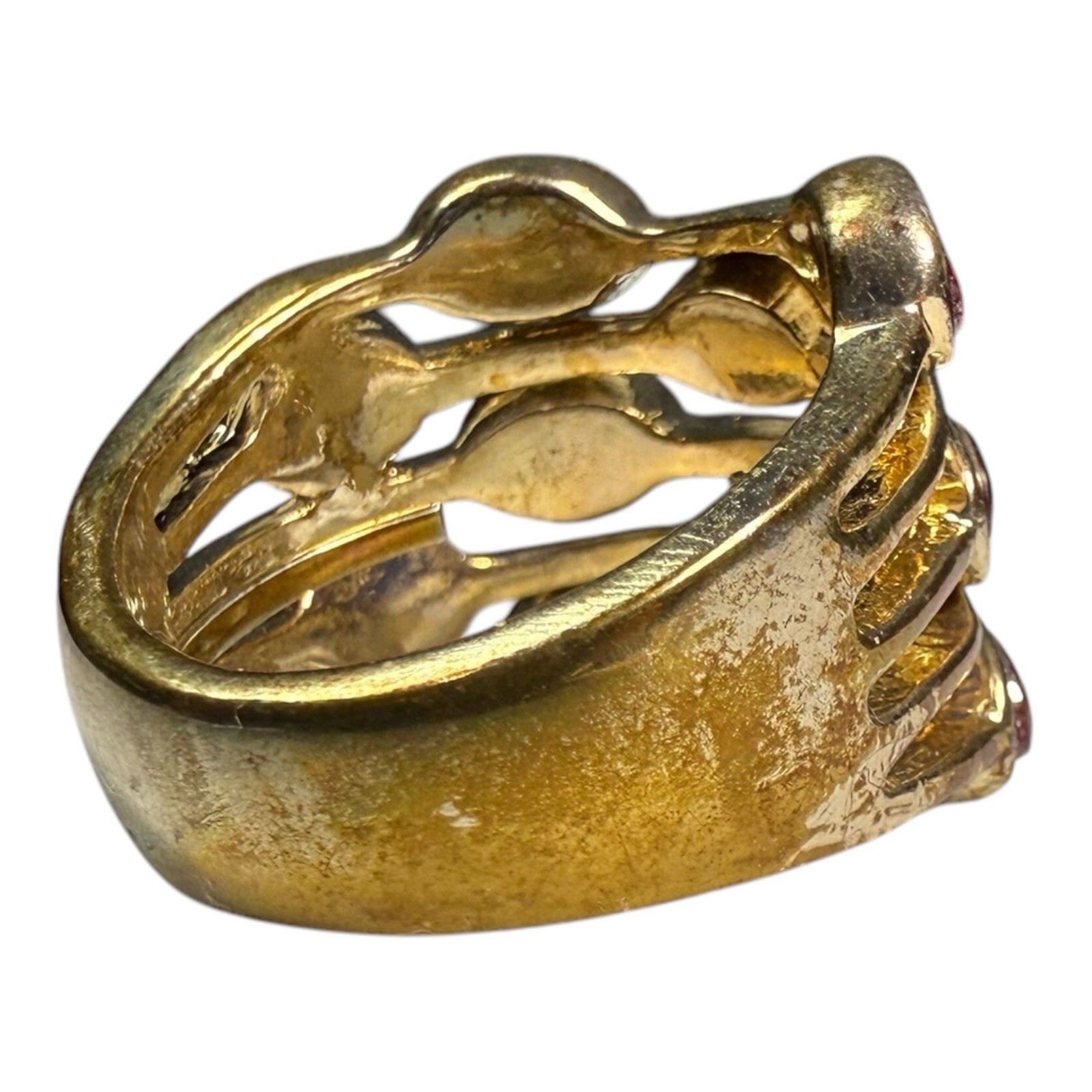 GOLD TONE MULTI GEMSTONE RUBY RED RING w/ Interio… - image 5