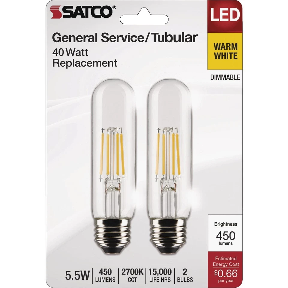 Satco 40W Equivalent T10 Medium Base 2700K Clear LED Bulb (2-Pack) S21862 Satco - Image 2 of 4