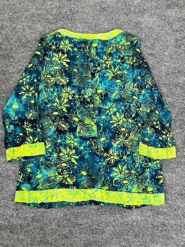 Túnica Soft Surroundings Anaisha Floral Batik Verde Manga 3/4 Cuello en V Talla PL - Imagen 2 de 9