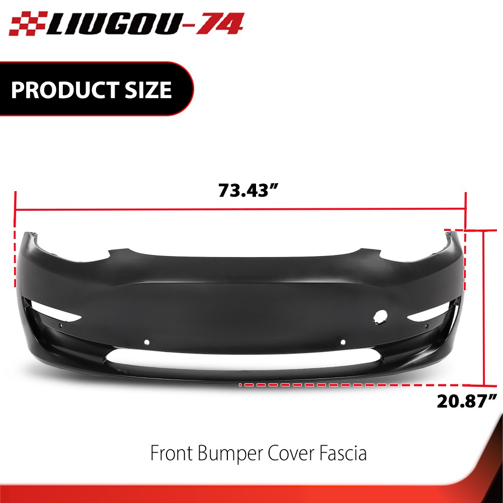 Front Bumper Fascia w/ Tow Hook Hole Fit For 2017-2023 Tesla Model 3 1084168S0E