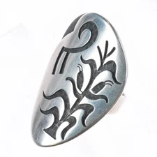 sz5.5 Lawrence Saufkie Hopi Overlay corn themed large ring sterling silver