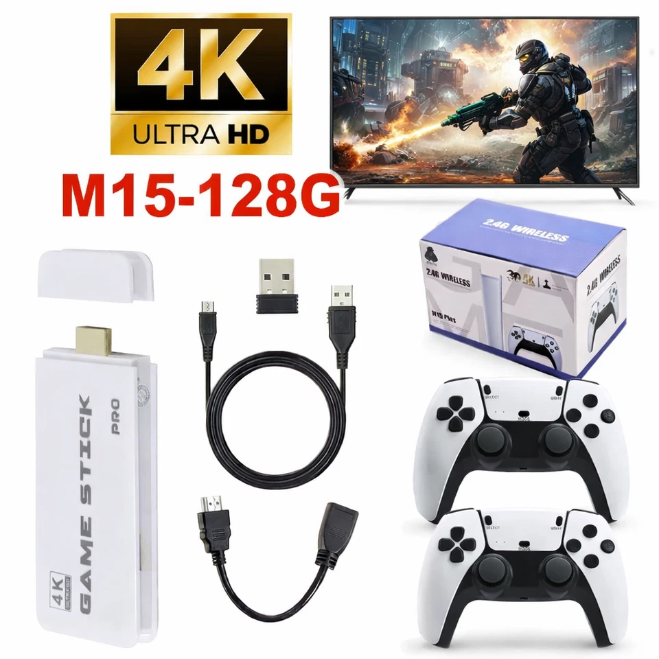 Video Game Stick Retro 40000+ Games TV Stick 128G 4K HDMI 2 Wireless Controller