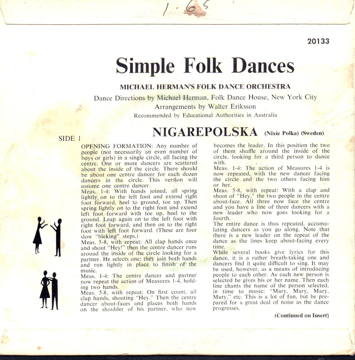 Michael Herman - Simple Folk Dances, Australian EP, with insert