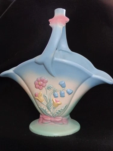 Vintage Hull Art Pottery Blue Basket B-12 10 1/2 BowKnot Bow Knot