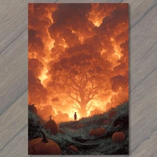 Art Print Fiery Pumpkin Tree Autumn Explosion Surreal Landscape Glow Path