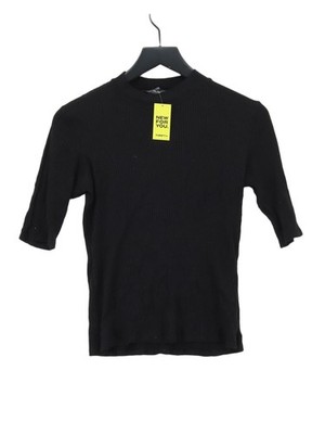 Hallhuber Women's Top L Black Viscose with Elastane Short Sleeve Mock Neck Basic
