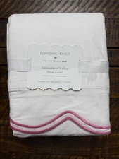 Pottery Barn Teen  LoveShackFancy Embroidered Scallop Duvet Cover Pink · F/Q New