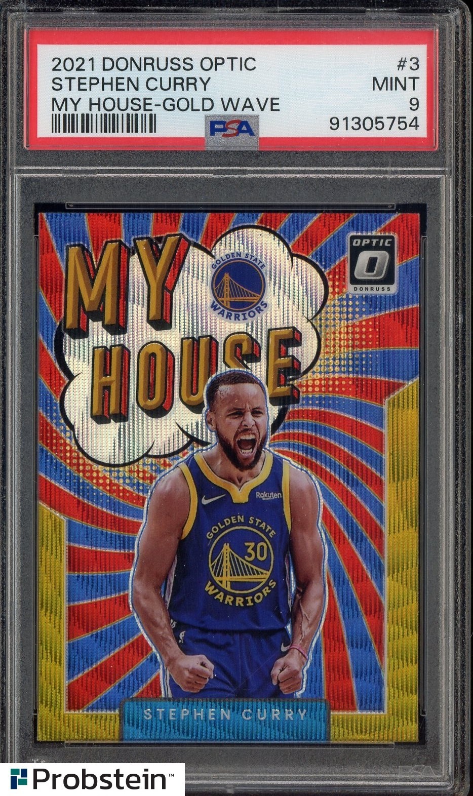2021-22 Donruss Optic My House Gold Wave #3 Stephen Curry Warriors PSA 9