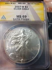 2007-W Satin finish American Silver Eagle ANACS MS-69