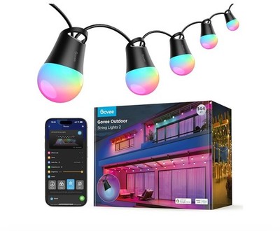 Govee Smart Outdoor String Lights 2, 144ft Outdoor Lights with Dimmable Warm Whi