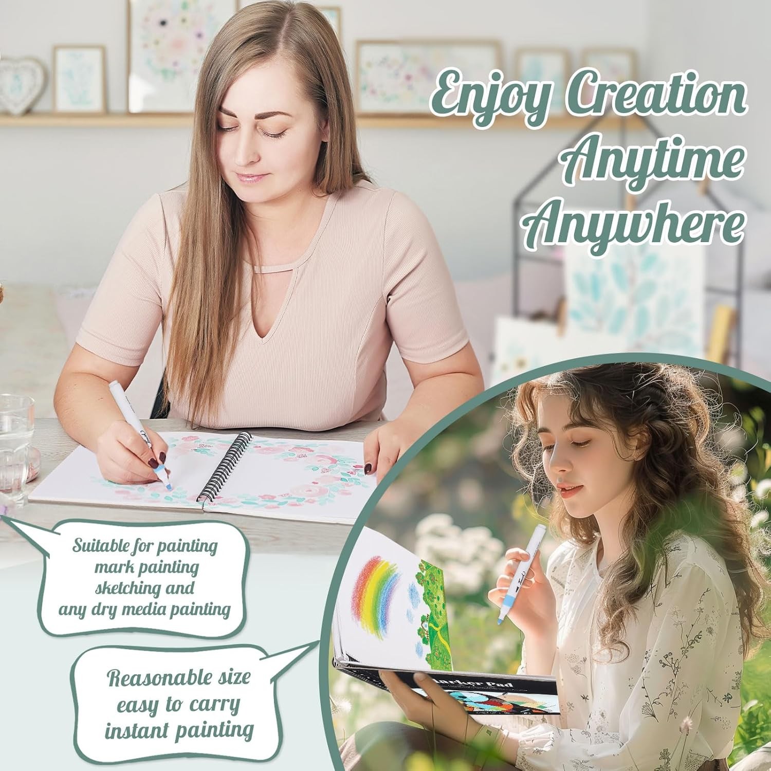 50 Sheets Marker Paper Pad, 7.6×7.6 Inch Bleedproof Art Sketch Pad, 73lb/120gsm