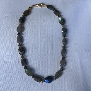 Authentic Beautiful Natural Faceted Labradorite Beaded Necklace with Gold Plated Clasp