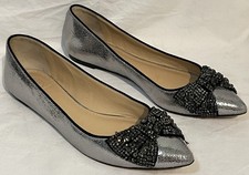 Tory Burch Vanessa Crystal Bow ballerina a punta piatta argento scarpa taglia 9 M