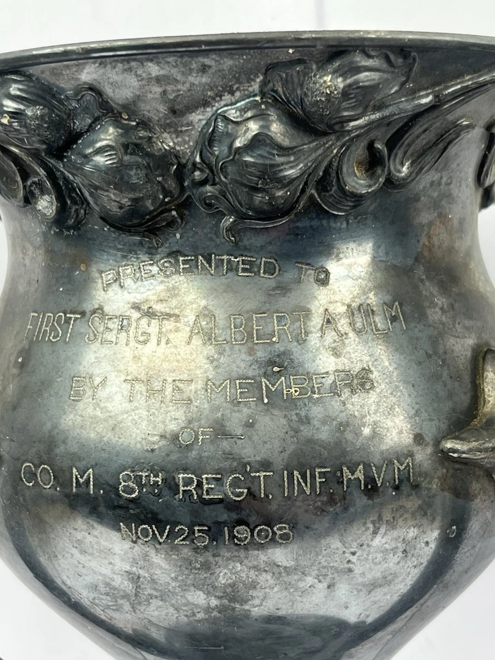 Antigua Copa Trofeo Placa Plata Art Nouveau 1908 Premio Militar Foto 4 de 4