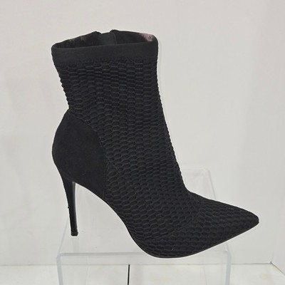 Steve Madden Raylen Black Mesh Sock Booties Pointed Toe Stiletto Heel Size 10M