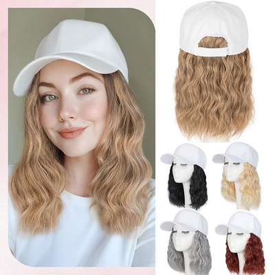 #ad Cap With Hair Extensions Baseball Hat Straight Wavy Hairpiece Natural as Human $21.49