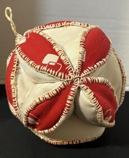 Antique Amish Sewing Puzzle Ball Pin Cushion Great Design 6&rdquo; Red and White