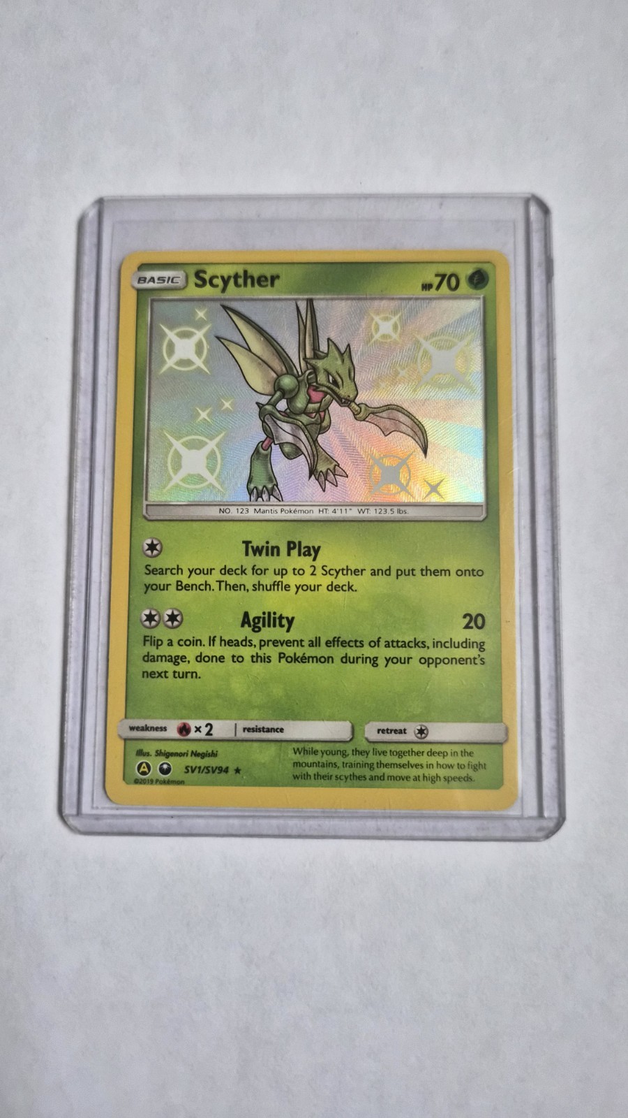 Pokémon TCG Scyther Hidden Fates SV1/SV94 Holo Shiny Holo Rare NM