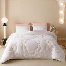 White Comforter Set 3Pcs Daisy Puff Bedding California King White Daisy Puff