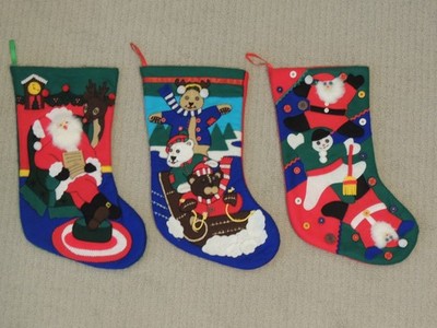 Merry Christmas stockings SLEDING SANTA, SNOWMAN, SANTA READING HIS LIST 18 L