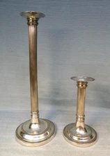 Pair of Pierre Deux Pewter Candlesticks - 8" and 15" Classic Fluted