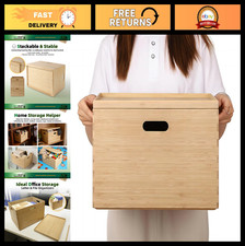Large Lidded Bamboo Storage Bin 14.6"x10.2"x9.6"  Stackable Organizer Box  Nat