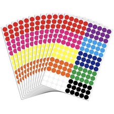 3000 Pcs 1/2" Small Colored Dot Stickers Round Labels, 1/2 inches, 10 Colors
