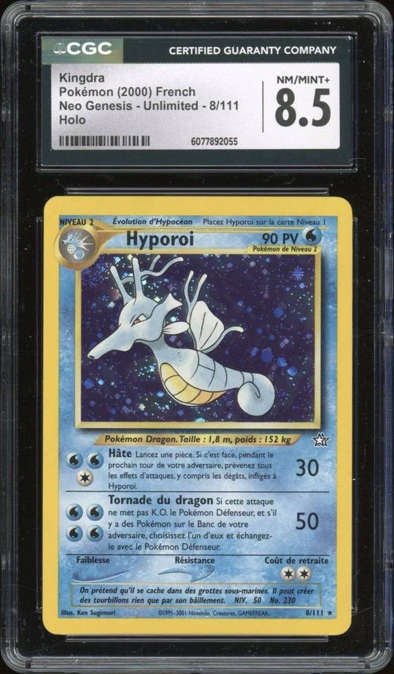 2001 Pokemon FRENCH Unlimited Neo Genesis Hyporoi-Kingdra Holo 8/111 CGC 8.5