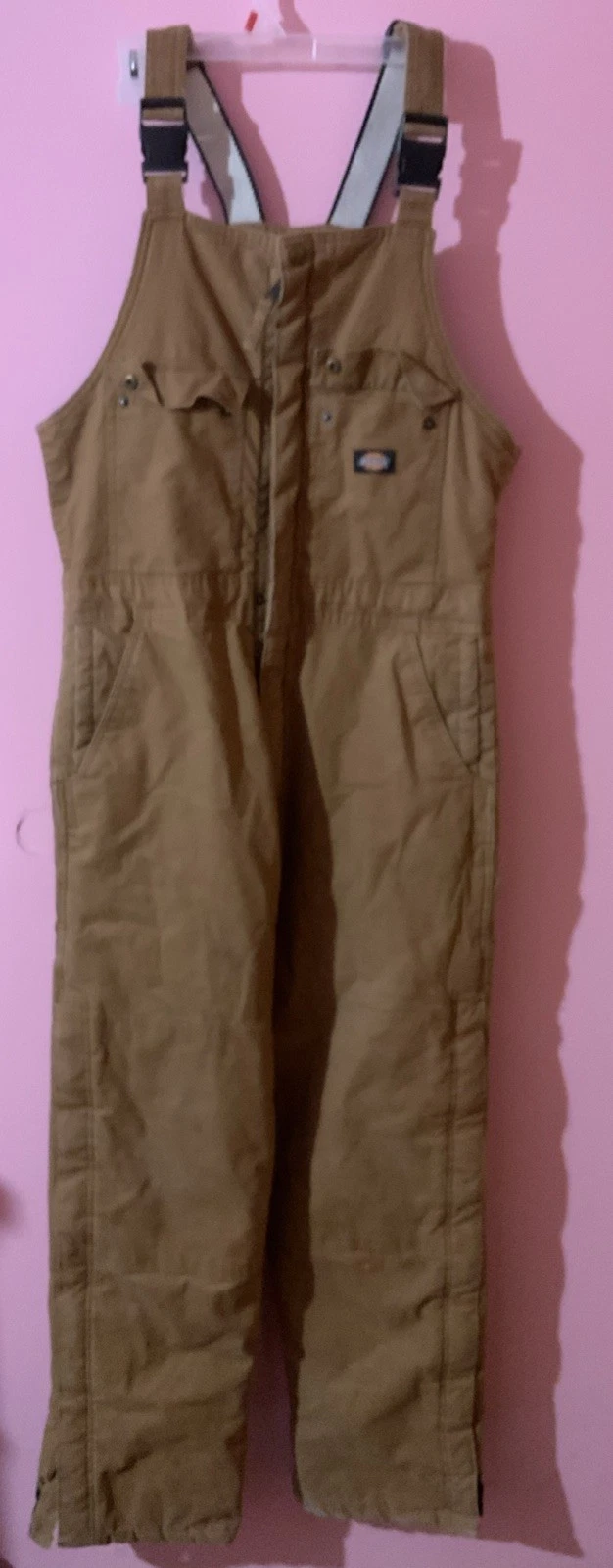 Dickies Insulated Bib Overalls Size MedT Quilt Lined Duck Brown Canvas Unisex