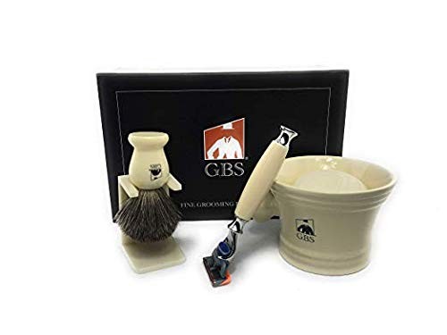 G.B.S Men's Grooming Kit - 5 Blade Ivory Razor, Ceramic Mug,