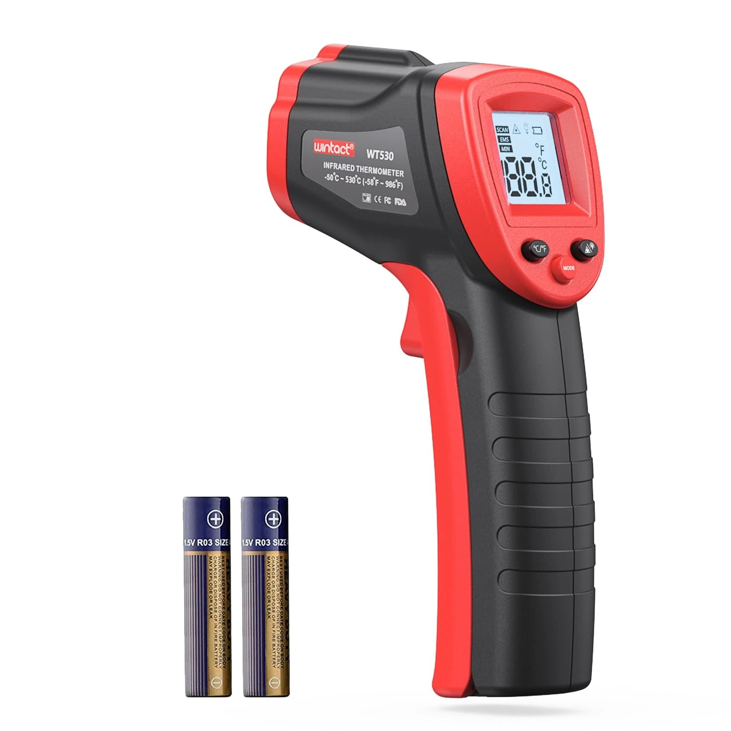 Wintact Infrared Thermometer Temperature Gun -58℉ to 1094℉, small, Red+Gray