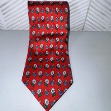 Vintage Silk Neck Tie Snail Flower Theme Red Spring Summer Print